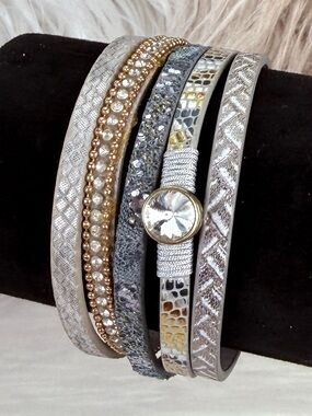 Silver Gold Tone Multi Strand Wrap Bracelet Magnetic Clasp